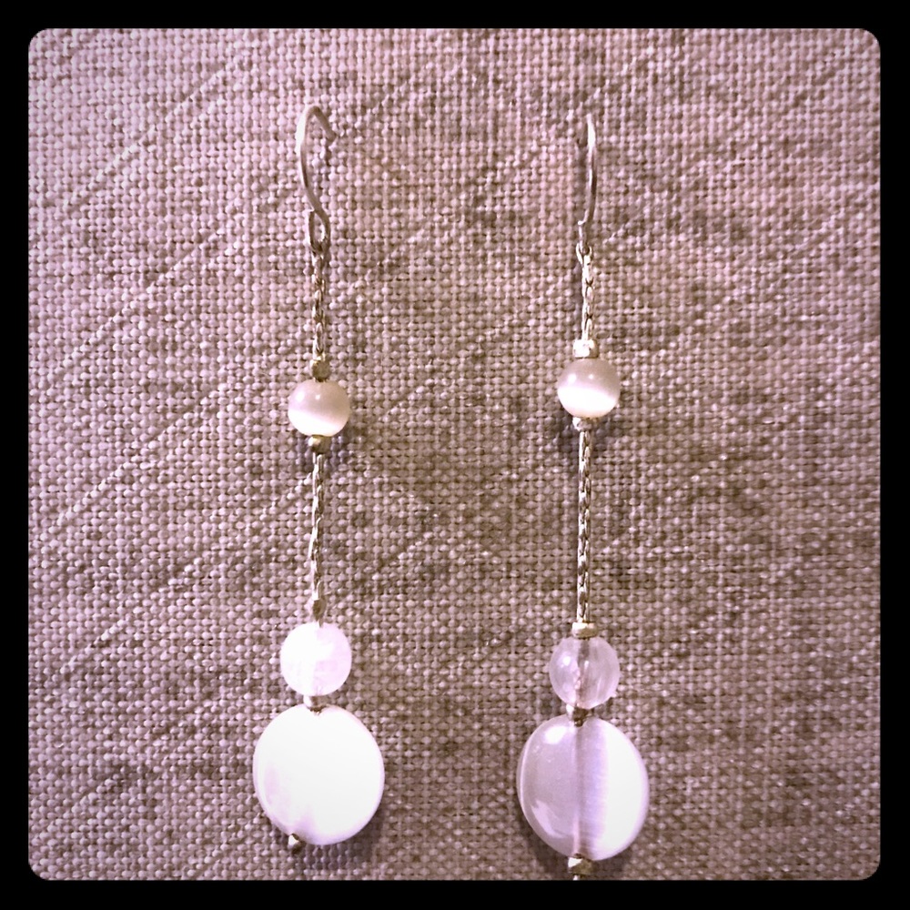 White/Silver Beaded Drop Earrings